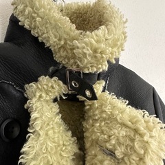 黒とミント色のムートンコートの画像