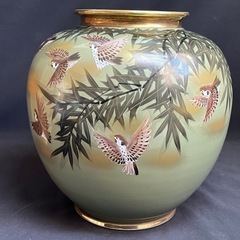 九谷焼　花瓶　置物　昇竜作　陶器　雀　木箱ありの画像