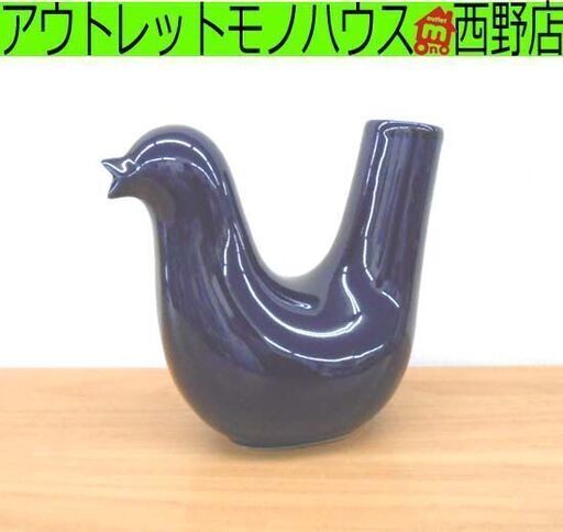 青い鳥模様のガラス花瓶 10*9cm 九谷焼 鳥の形の花瓶 高さ16cm 青