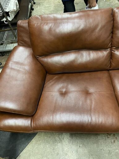 hf240910-003Z メーカー不明 ２人掛けソファ W195 D100 H77 革 茶色 家具 木脚