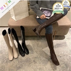  スクエア トゥ チャンキー ロングブーツの画像