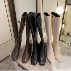  スクエア トゥ チャンキー ロングブーツの画像