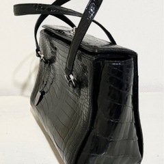 【JRA】日本製 クロコダイル ハンドバッグ 黒の画像