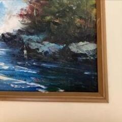 風景画 油彩画 森の中の川を描いた油絵ですの画像