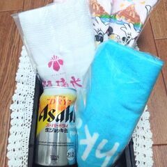 【取引中】新品アサヒ 生ジョッキ缶340ml、新品の粗品タオル4枚