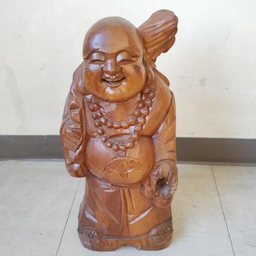 布袋様 木彫 天然木 彫刻 七福神　置物 開運 風水 縁起物