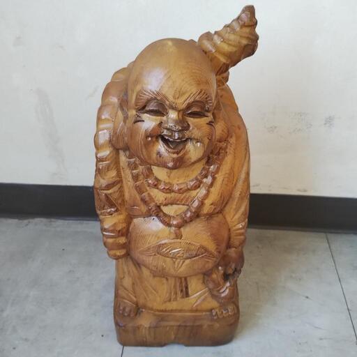 Fi 布袋様 木彫 天然木 彫刻 七福神　置物 開運 風水 縁起物