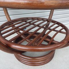 昭和 レトロ アンティーク ヴィンテージ ガラス ラタンテーブル 現状品