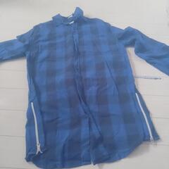 【古着】長袖　襟付きシャツ　青　ブルー