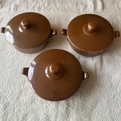 蓋付きグラタン皿　3個セット　ブラウン　スープ皿