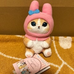 モフサンドストラップぬいぐるみ茶トラとうさぎの被り物