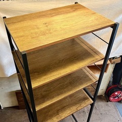 《売約済》【武蔵小山店】オープンシェルフ　スチールラック　収納家具　収納シェルフ　食器棚　オープンラック　スチール製　中古家具　キッチン収納　多機能ラック　アイアン　ウッド　ブラウン　🚚 運搬無料エリア有 / 品川区 リサイクルショップ ランバールーム 武蔵小山店  ◀︎ 武蔵小山パルム 戸越銀座 隣の画像