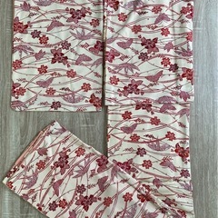 正絹紅型　バチ襟　着物　袷