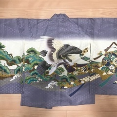 七五三　五歳児着物　袴セット　松鷹  灰/金襴袴の画像