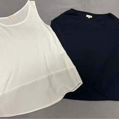 ハッシュアッシュ　ワールド　長袖　アンサンブル　ネイビー　ホワイト　タンクトップの画像