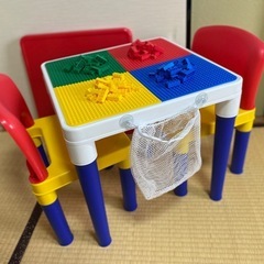キッズ ブロック テーブル  &チェア２脚 セット  ブロック付き