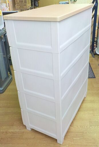 美品 Fits 5段 プラチェスト ウッドトップチェスト 幅75㎝ 衣類
