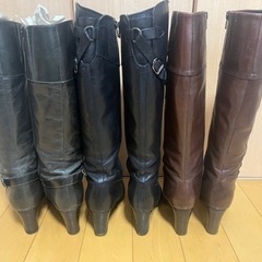 ロングブーツ3足セット収納ケース付/黒・茶・カーキ  23cm  の画像