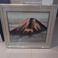 風景画　日本画 　赤富士（富嶽）　富士山 ＊作者　渡辺桂華　銘　...