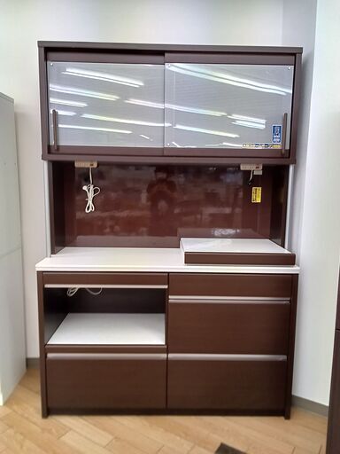 ★ジモティ割あり★ 松田家具 食器棚 ブラウン H205×D50×W140 クリーニング済み TK3386