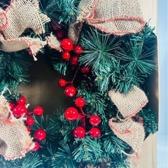 【美品】クリスマスリース　大サイズ　クリスマス　飾り物　イベント　玄関　40ｃｍ　の画像