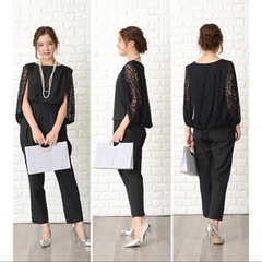 GIRL ガール レースケープ付きパンツドレス 袖無し セットアップ 黒 ブラック L 13~15号の画像