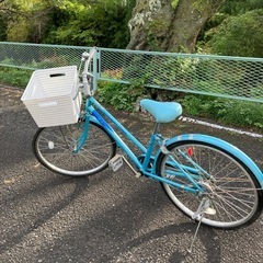 水色シティタイプ自転車バスケット付き
