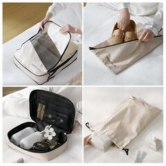 【新品】トラべルポーチ 圧縮 6点セット おしゃれ 旅行 収納 ポーチ 便利グッズの画像