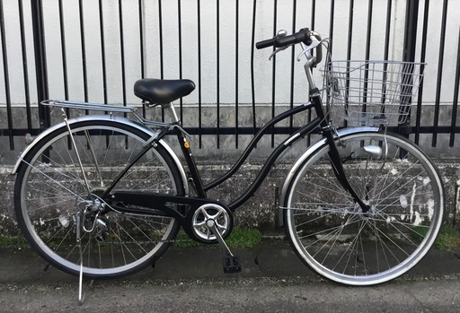 PayPay10％還元10/31まで＜整備済・ピカピカ＞シティサイクル27インチ自転車・外装6段変速 LEDオートライト 鍵付・ブラック