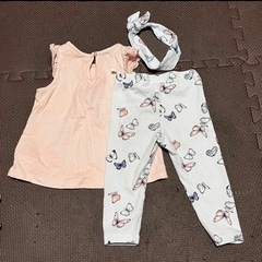 H&M 上下セット　ヘアバンド付き　80 9-12Mの画像