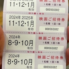東京テアトル　株主優待　映画鑑賞券　8枚　10月中が半分により格安‼️