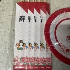 新品未使用未開封☆PINGOO祝い箸5膳、紙皿5枚の画像