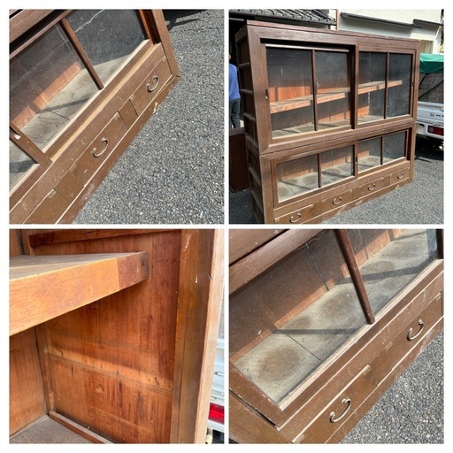 決定）水屋箪笥 昭和レトロ 上下2分割 ガラス戸 京都府亀岡市