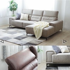 値下げ交渉可】マナベ 3人掛け カウチソファ L字 レザーファブリック