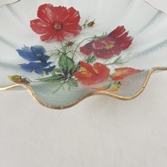 花柄 波形 大皿 ガラス おしゃれ レトロの画像
