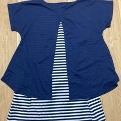 授乳服 ネイビーストライプ重ね着風の画像