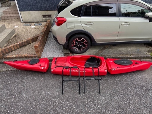 カヤック　カヌー　三分割艇　スプレーカバー、うま付き