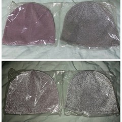 ①　未使用品　裏フリース・光反射ニット帽　リフレクターニット帽　グレー