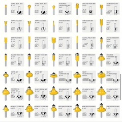 35ピース木工フライスカッターセット - 1/4インチシャンク、カーバイド合金、精密エッジトリミングおよび溝入れ用DIYの画像