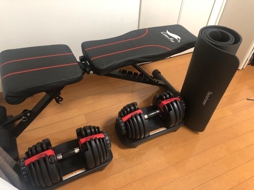 ダイヤル式ダンベル+ベンチセット(ヨガマット付けます)