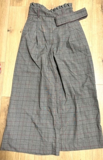 美品　Q ❤︎ キュー　タックパンツチェック　 ブラック系　サイズ2 　レディース　ワイドパンツ