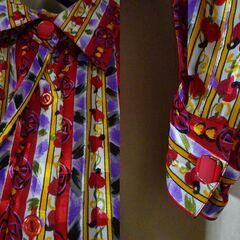 『MAYEELOK』長袖オーバーブラウス・フレア・大きめサイズ・インポートテーラーHONGKONG《美品》ビンテージ＜赤花柄42＞の画像