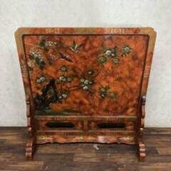 🔷🔶🔷WY14/26 中国美術 衝立 花鳥画 両面 唐木 花梨 雀 時代 仕切り 工芸品 細工 美術品 自立 インテリア シノワズリ🔷🔶🔷の画像
