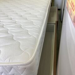【お取引中】（極美品）コンセント スライドレール付収納棚 セミダブルベッド マットレスセット ブラウン★4918★の画像