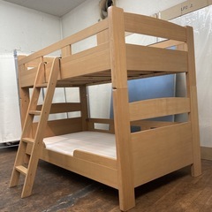 S133 ⭐GRANZ 子供用2段ベッド キッズ2段ベッド 天然目 マットレス付き 幅187cm USEDの画像