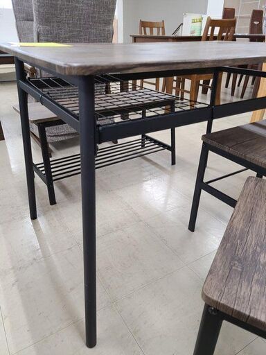 J7933 ダイニングテーブルセット 椅子2脚 ベンチ付 ブラウン