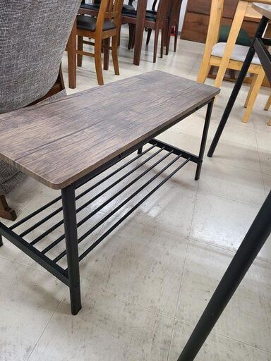 J7933 ダイニングテーブルセット 椅子2脚 ベンチ付 ブラウン