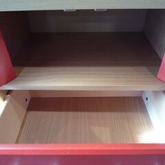 木製 4段チェスト 幅59cm レッド×ナチュラル チェスト 収納棚 引出し×3杯