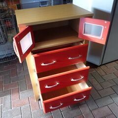 木製 4段チェスト 幅59cm レッド×ナチュラル チェスト 収納棚 引出し×3杯