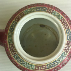 k1028604 超希少品 景徳鎮 茶器 ティーポット 中国景徳鎮 急須 ピンク 総柄 食器 コレクション 漢字 茶器 茶道具 美術品 白花 インテリア レトロ アンティーク 中古 現状品の画像